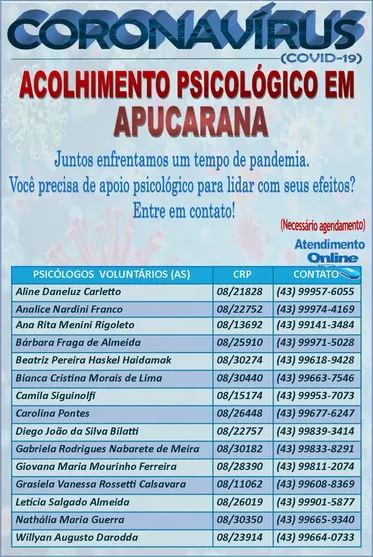 Grupo de psicólogos faz atendimento gratuito online em Apucarana