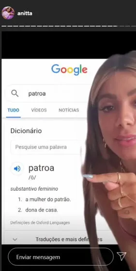 Significado de 'patroa' no Google revolta Anitta