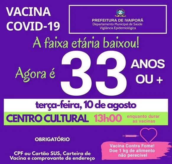Vacina contra Covid-19 segue nesta terça-feira em Ivaiporã