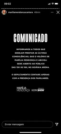Velório de Marília Mendonça será aberto ao público