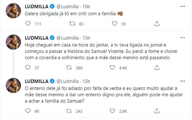 Ludmilla pagará funeral de jovem morto em ação da PM