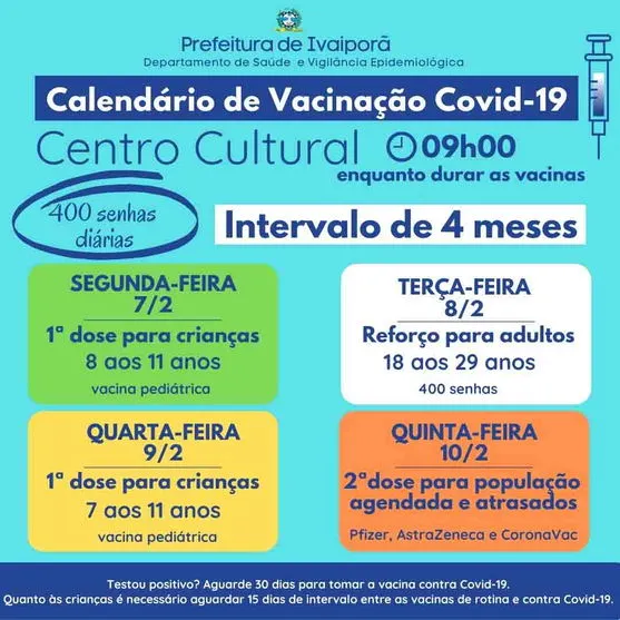 Ivaiporã divulga calendário de vacinação contra a Covid