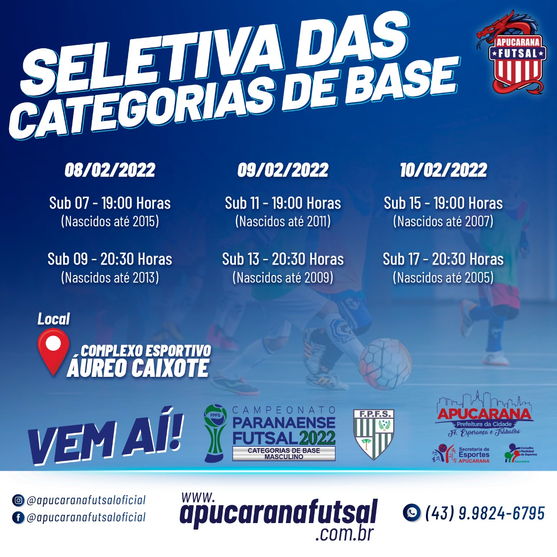 Apucarana Futsal faz seletiva para categorias de base