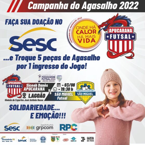  Campanha do Agasalho 2022 conta com a ajuda do Apucarana Futsal 
