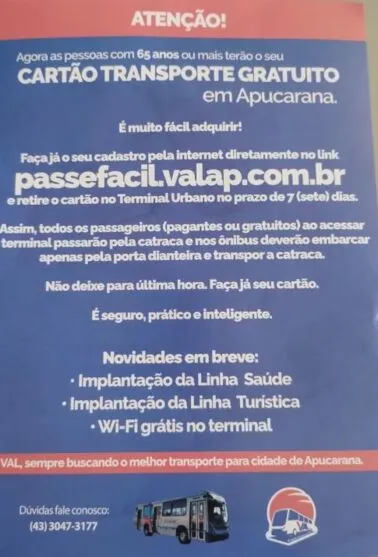  Panfleto que está sendo distribuído pela VAL em Apucarana 