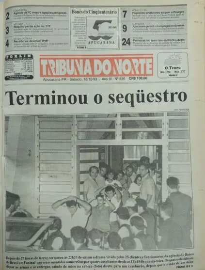  Tribuna noticia o fim do sequestro em 16 de dezembro de 1993 