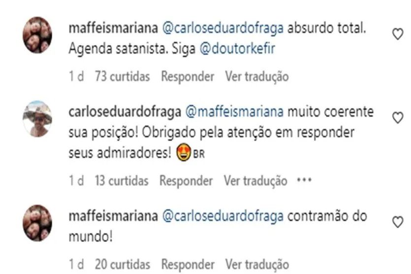  Mariana fez o comentário no Instagram 