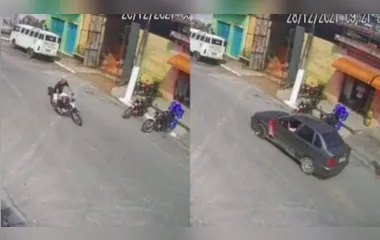 Perna de motociclista fica pendurada em carro após batida