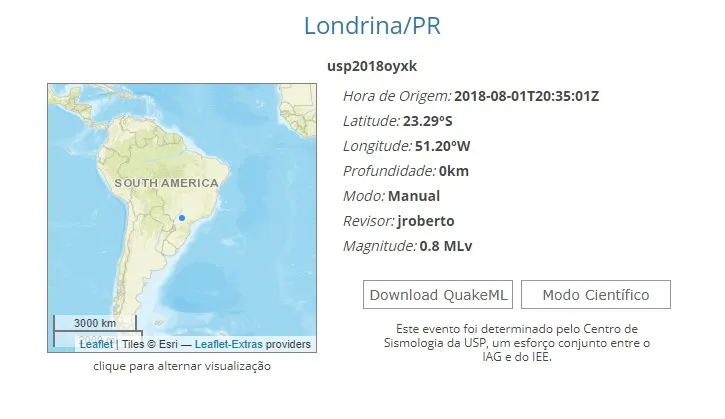 Londrina registra tremor de terra de 0,8 graus