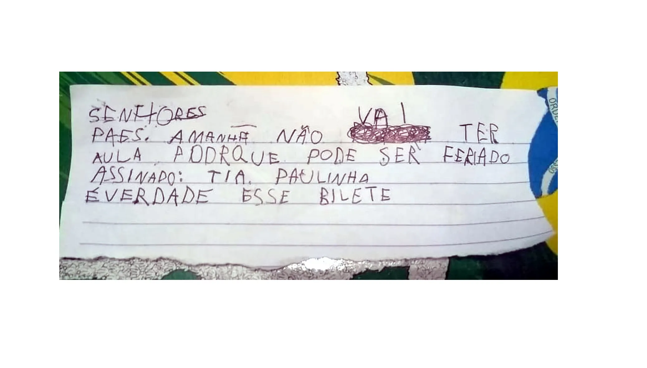 Bilhete escrito por menino de cinco anos para não ir à escola viraliza nas redes sociais