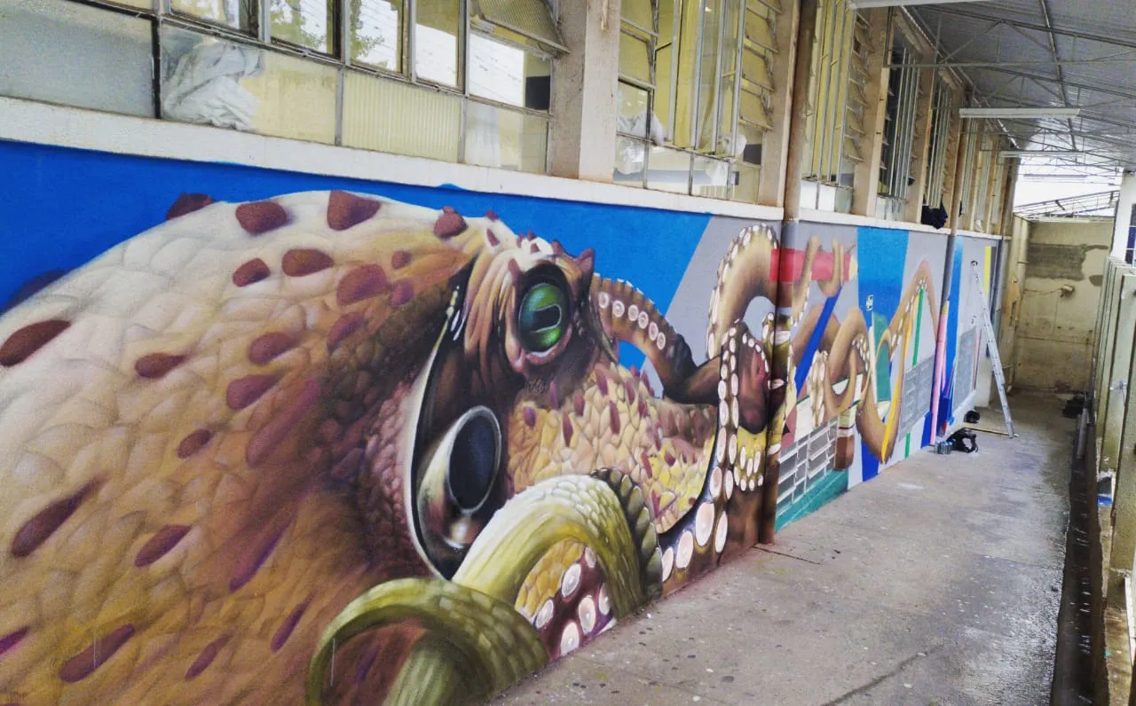 Grafiteiro finaliza quatro trabalhos pelas paredes do Colégio Cerávolo; veja as fotos 