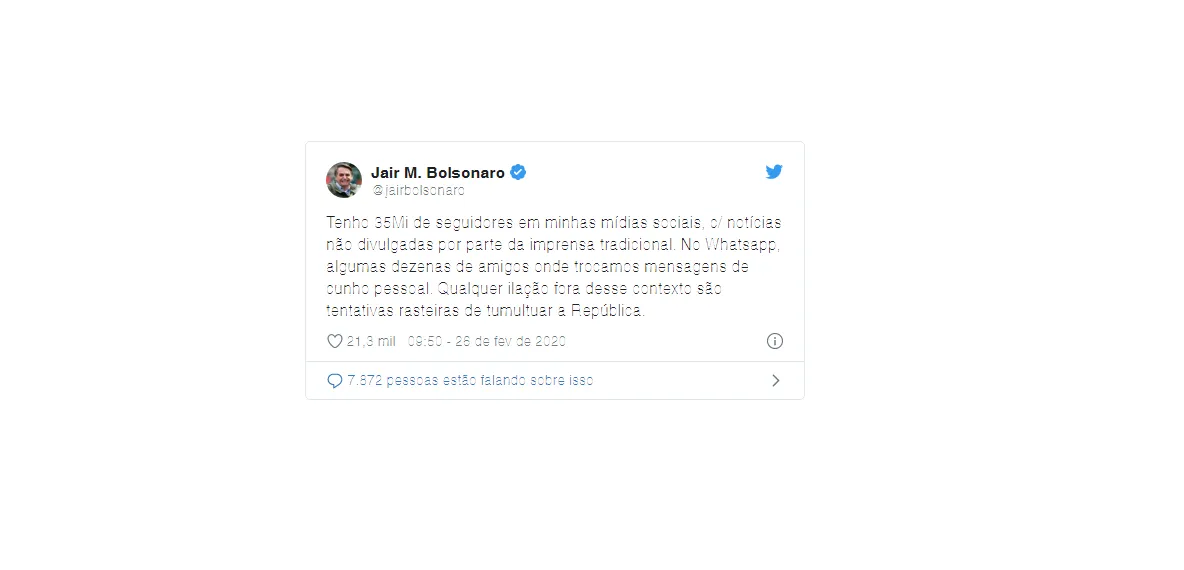 Após compartilhar vídeo sobre ato contra Congresso, Bolsonaro diz que mensagens trocadas no celular são de 'cunho pessoal'