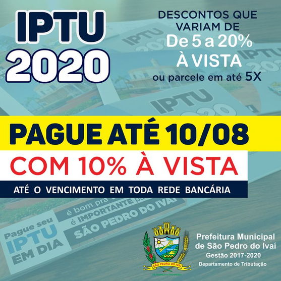 IPTU com 10% pode ser pago até 10 de agosto