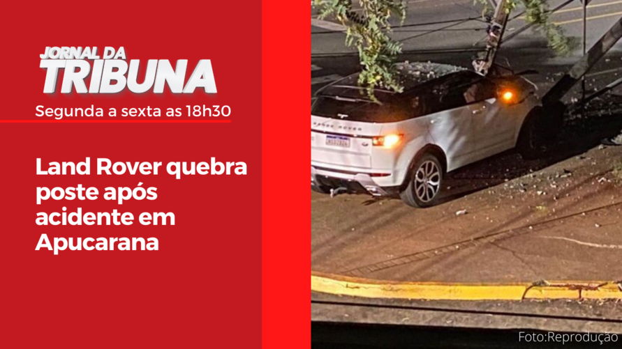Land Rover quebra poste após acidente em Apucarana
