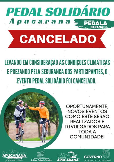 Devido ao mau tempo, Pedal Solidário Apucarana é cancelado