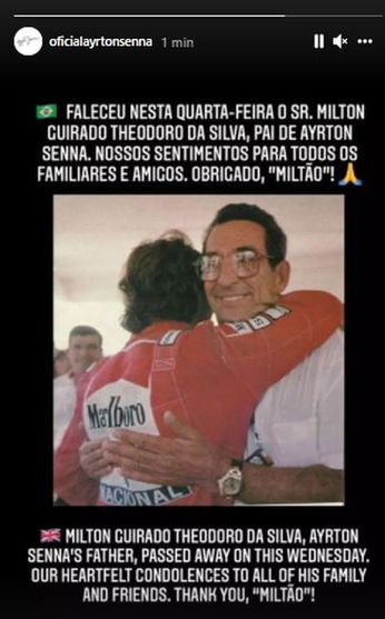 Pai de Ayrton Senna, Milton da Silva, morre aos 94 anos