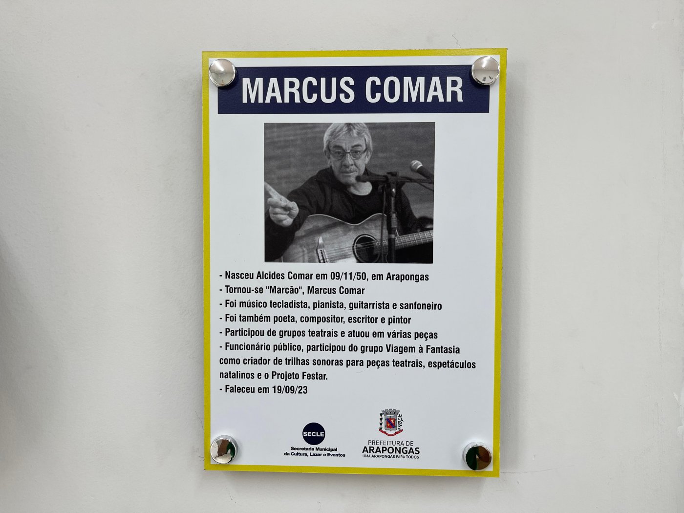 Arapongas dedica espaço em homenagem ao servidor Marcus Comar