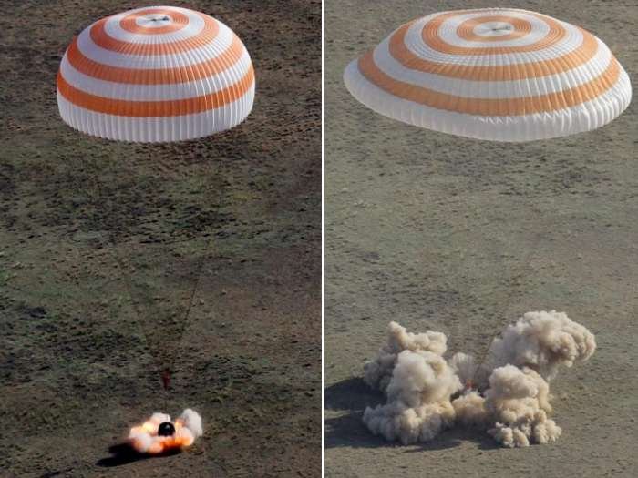 Cápsula Soyuz pousa no  Cazaquistão com três astronautas