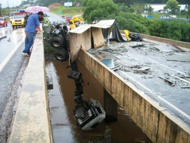 Caminhão tomba sobre ponte e motorista está desaparecido (Foto:  Zinho de Oliveira - arede.info)