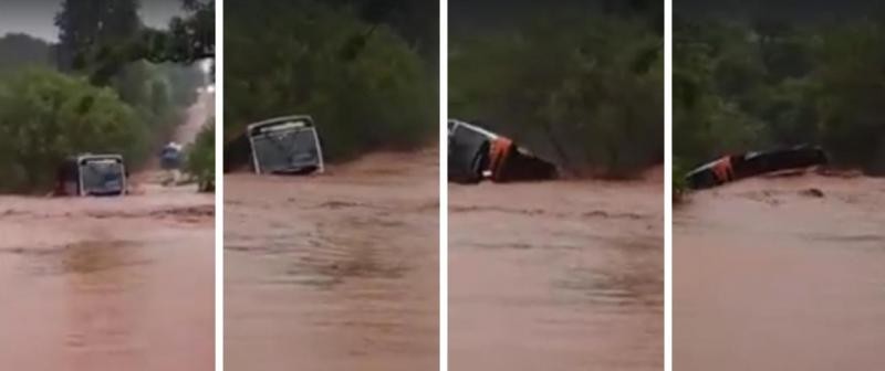 Ônibus foi arrastado pela água em Rolândia e Bombeiros realizam buscas para localizar motorista -= Imagens: Diego Silva - portalrolandia.com.br