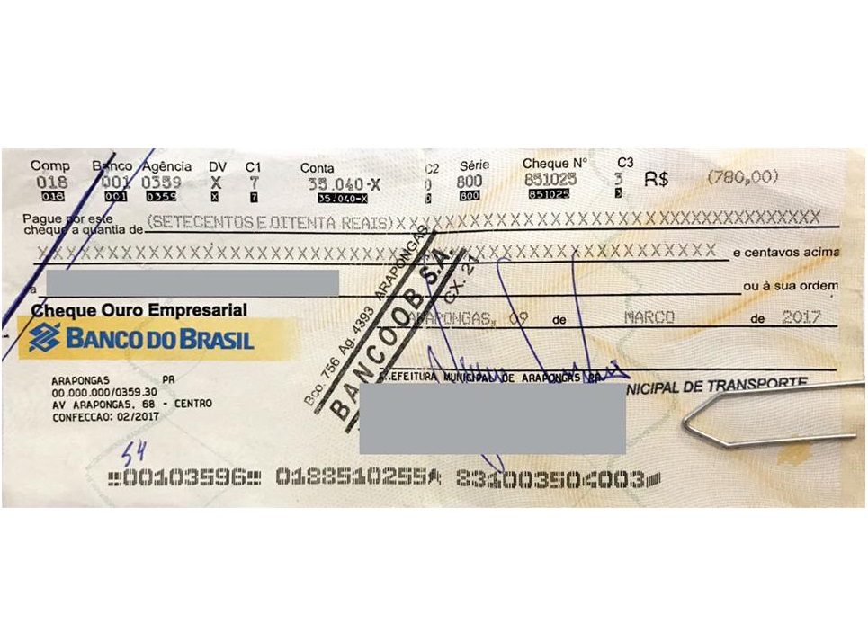 Folhas de cheque da prefeitura de Arapongas são fraudadas. (Foto - Reprodução/Acia)