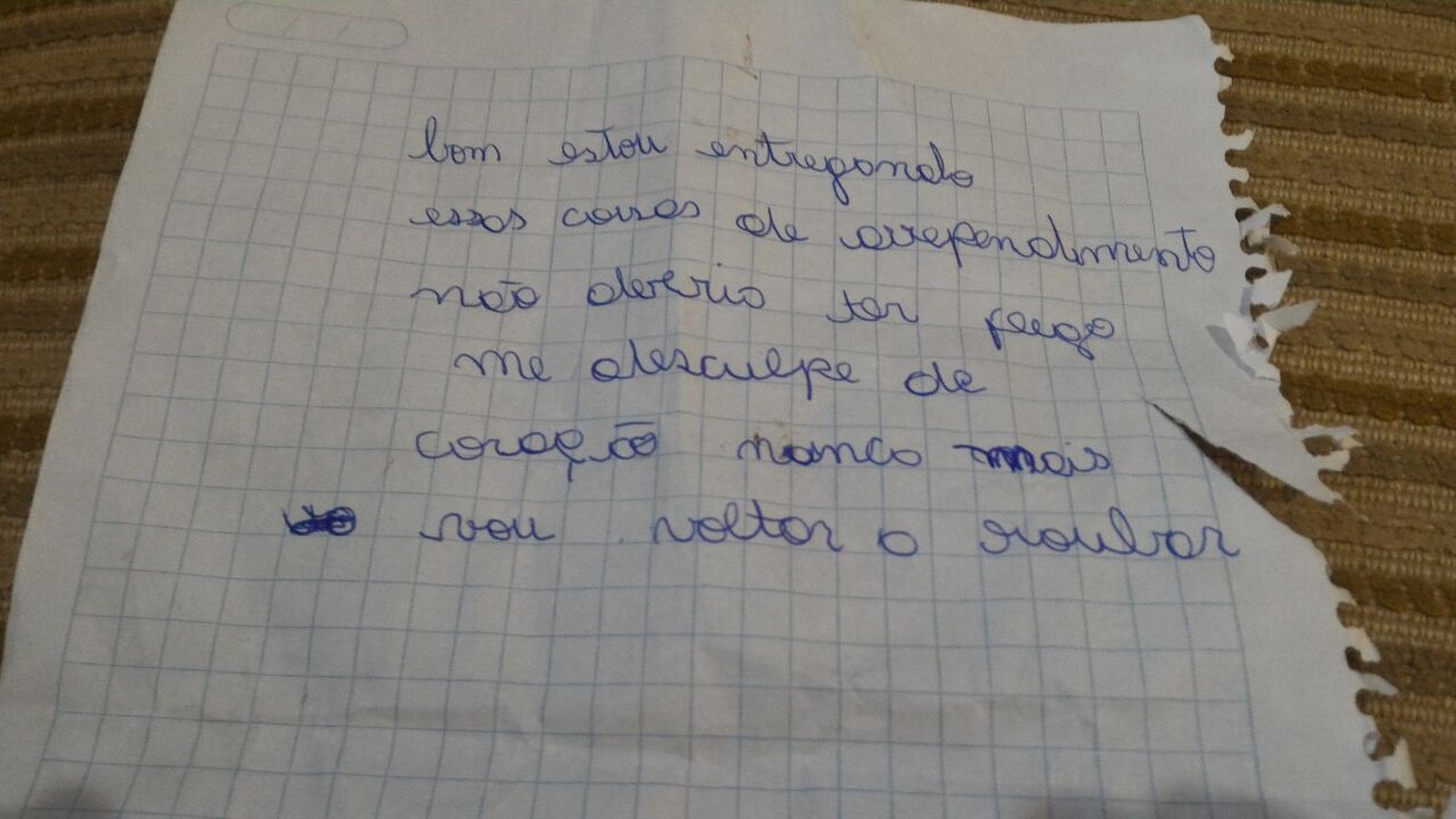 Ladrão arrependido escreveu um bilhete de desculpas - Foto: Marcos Luiz Marini/Portal Nova Santa Rosa