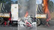 Caminhão pega fogo pós bater na rodovia Castello Branco
