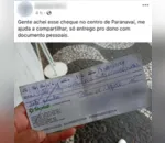 Mulher encontra cheque de quase R$ 9.000 e devolve ao dono