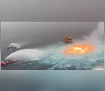Vazamento de oleoduto causa incêndio no mar do Golfo; Veja
