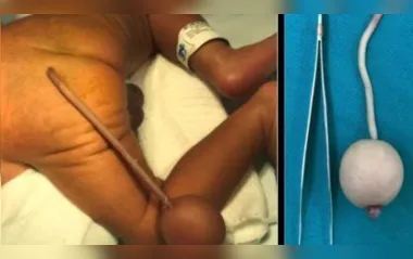Raro: bebê brasileiro nasce com cauda e bola na extremidade