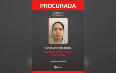 Arte divulgada pela Polícia Civil do Paraná com foto e nome da suspeita