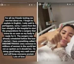 Na segunda-feira (18), a brasileira postou algumas imagens hospitalizada