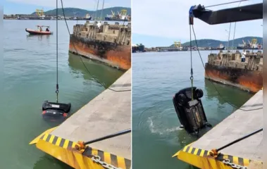 Casal cai com carro no mar após errar a entrada da travessia de balsas