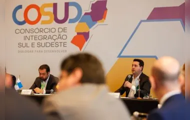 Ratinho Junior discursa durante reunião do Consórcio de Integração Sul e Sudeste (Cosud)