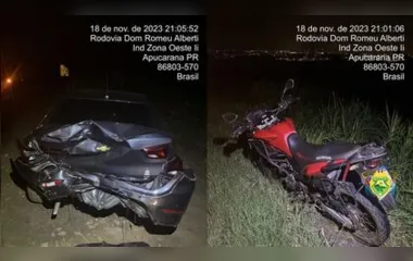 Carro e moto envolvidos no acidente