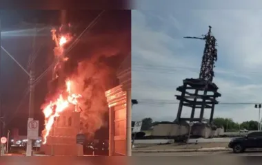 Vídeo: vândalos incendeiam estátua da Havan e loja oferece R$100 mil